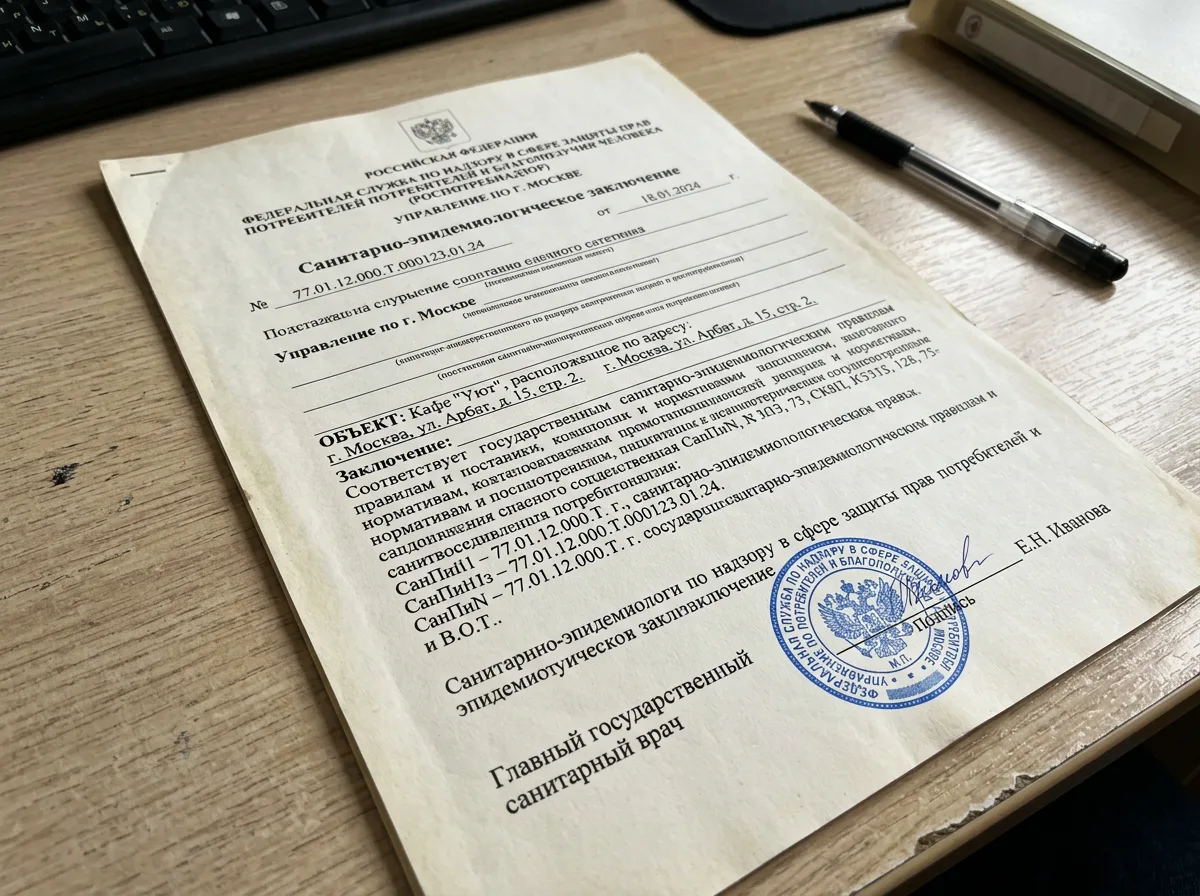 Санитарно-эпидемиологическое заключение Роспотребнадзора, официальный документ с печатью